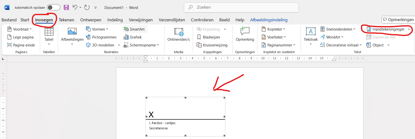 Handtekening toevoegen in Word
