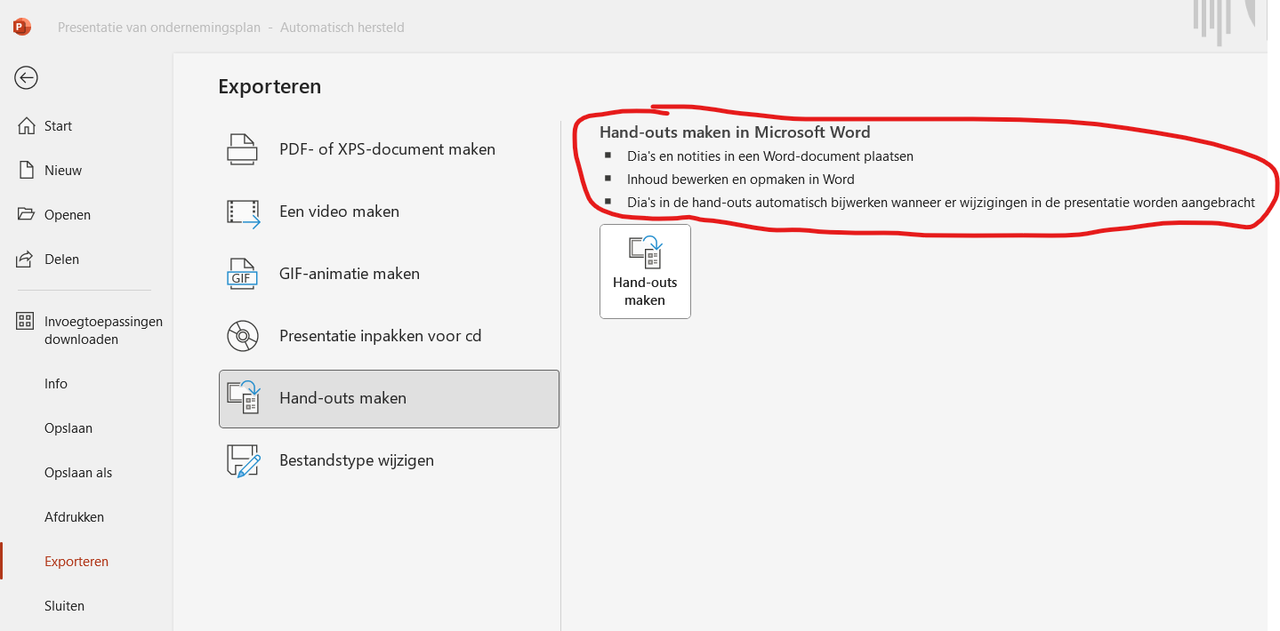 Hand outs maken in Word